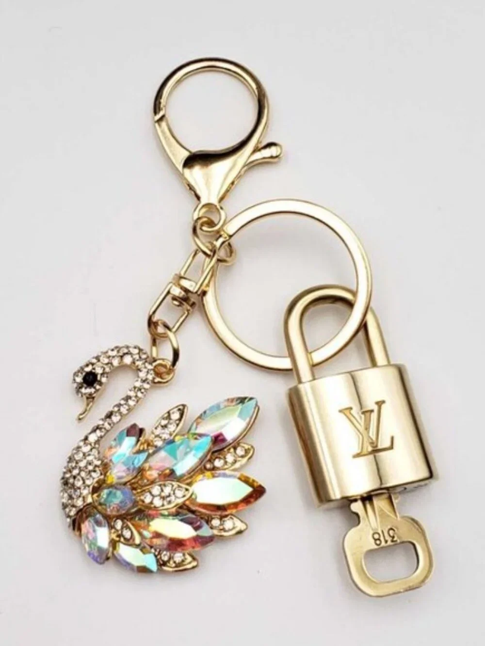 Authentic Louis Vuitton Padlock Gold 🔒 Key Set + Unbranded Swan Keychain Charm
